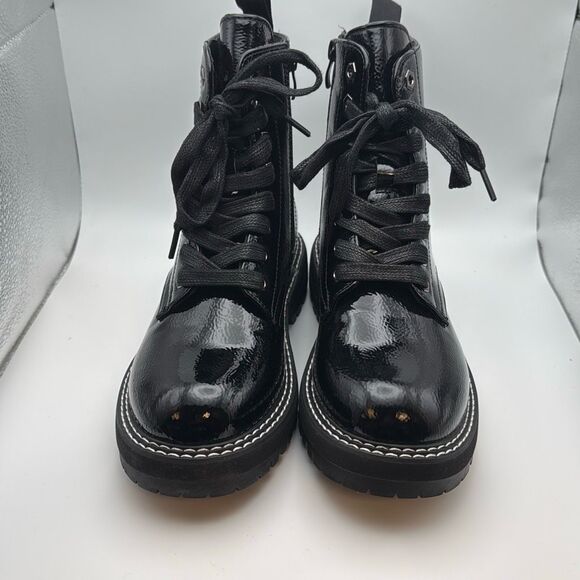 Dunes Women's Lace Up Boot SIZE 7.5 BLACK CRINKLE PATENT - Picture 2 of 8